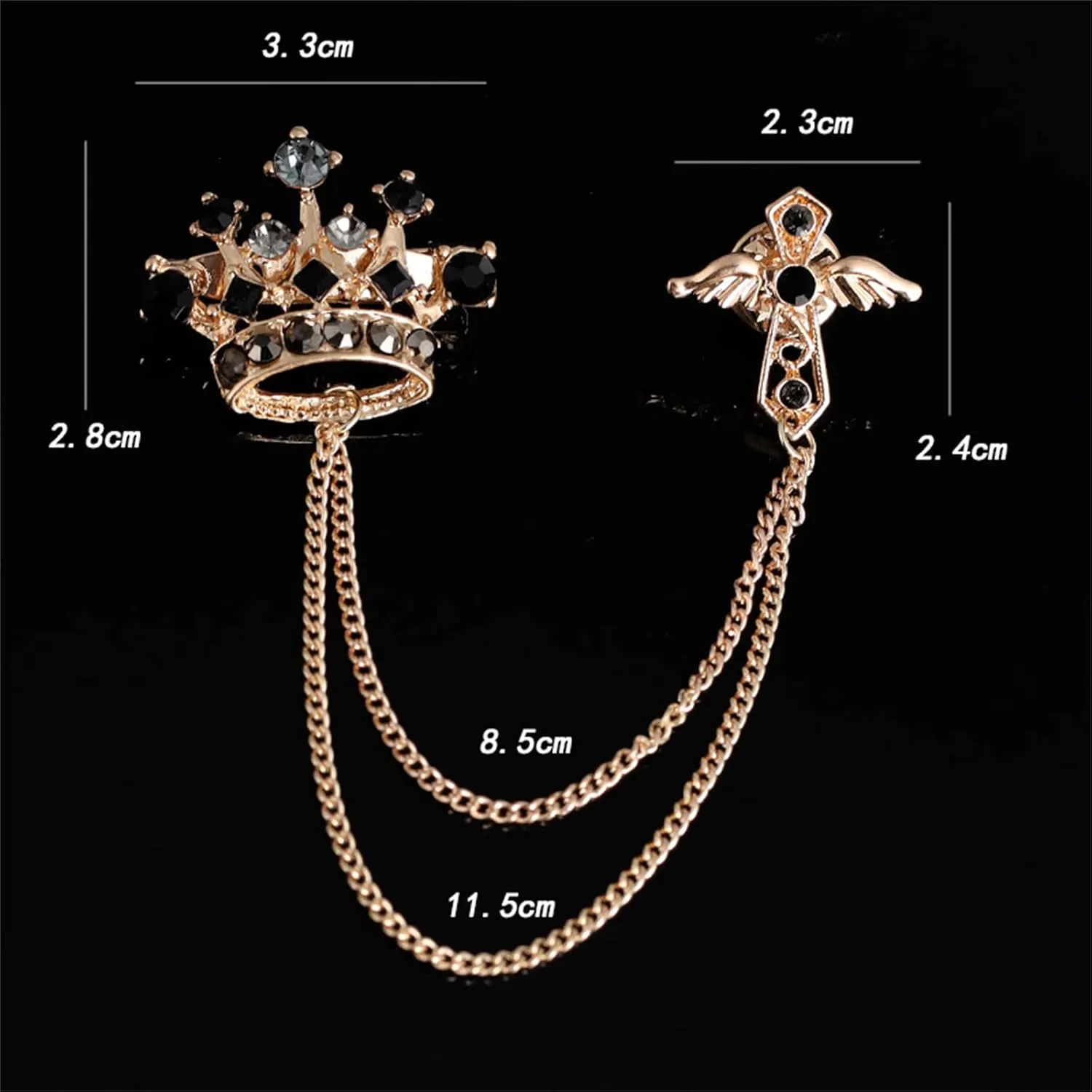 Cross Crown Long Chain Brooch for Men's Rhinestone Tassel Brooch Pin Coat Tassel Chain Lapel Pins Suit Accessories