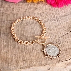 Selling Fast Permanent Impact Cross Coin Chain Bracelet Toggle Closure Silver or Gold Tone