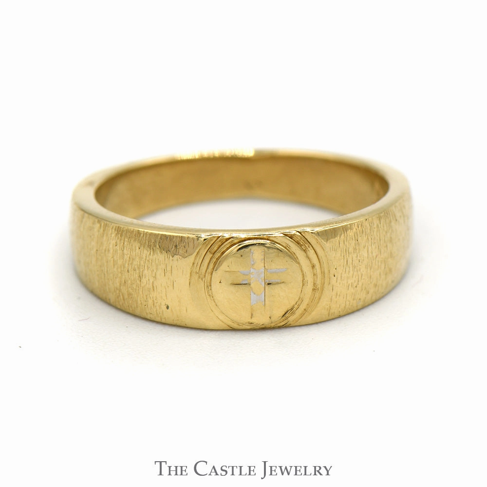 Luxury Statement Sentimental Product Cross Designed Wedding Band with Brush Textured Sides in 10k Yellow Gold - Size 6.25