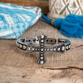 Unmissable Detail Value Picks Cross Stretchy Western Style Bangle Bracelet ?C Silver or Gold Tone