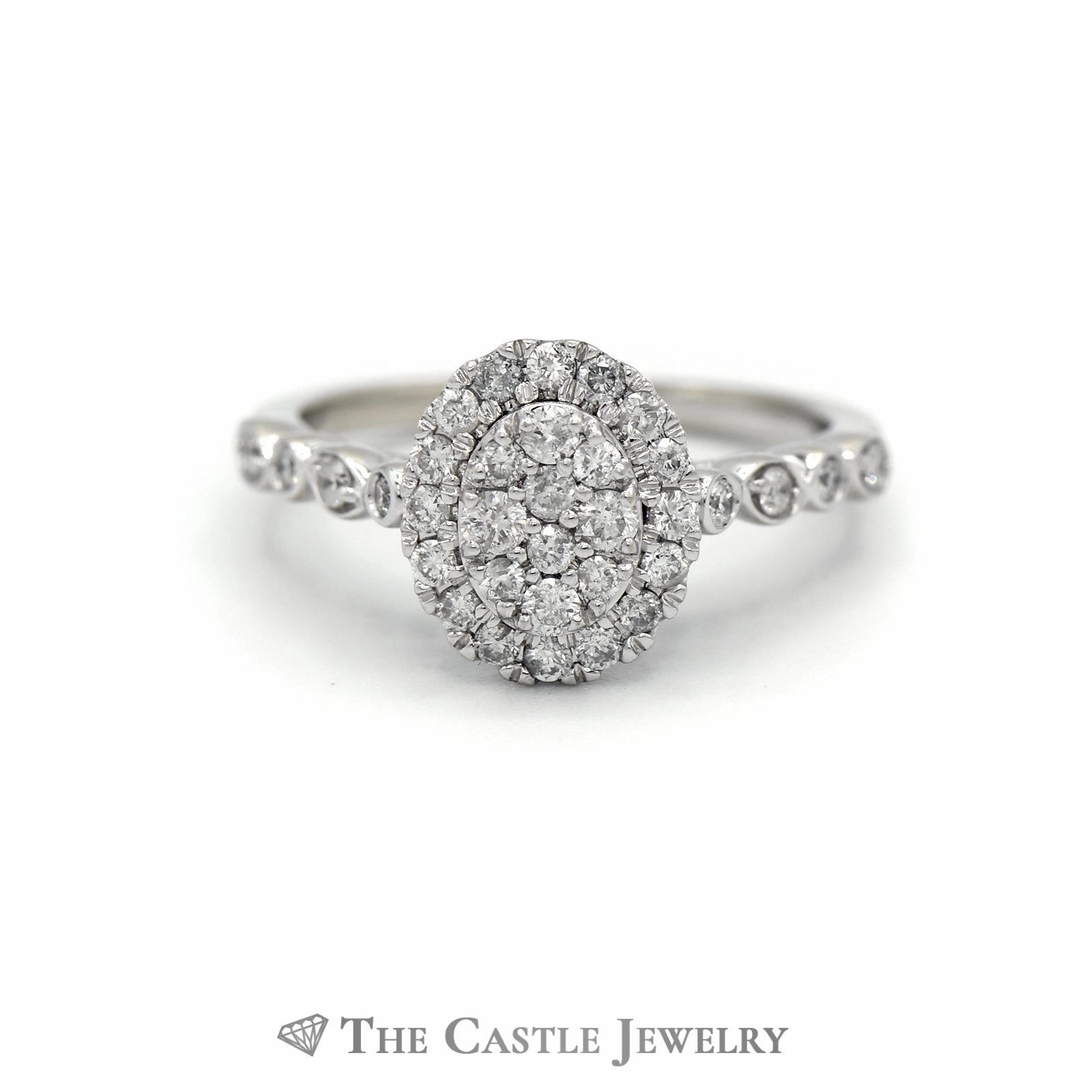 Quality item Crown Collection .50cttw Oval Diamond Halo & Cluster Engagement Ring