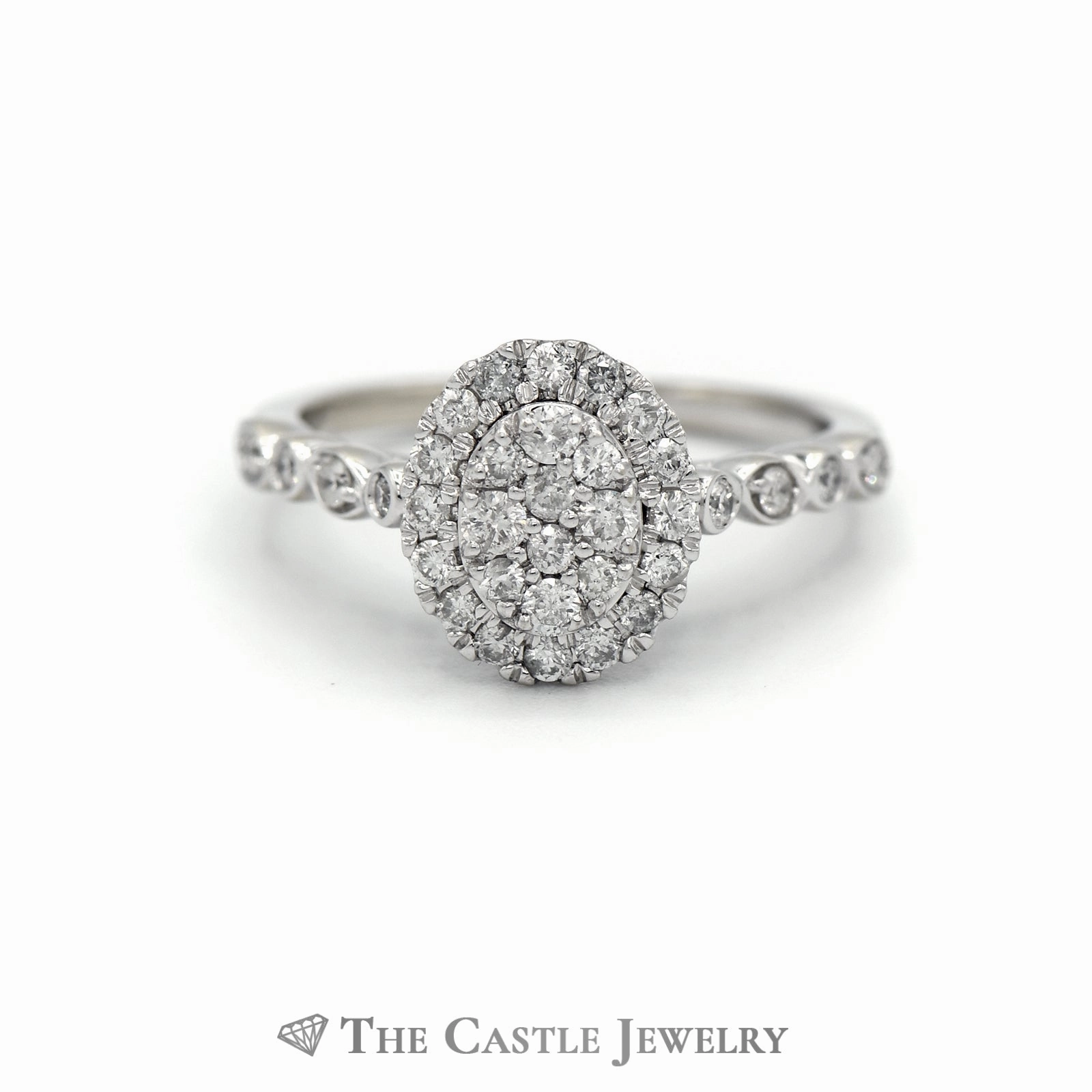 Soft Sparkle Simple Mark Crown Collection .50cttw Oval Diamond Halo & Cluster Engagement Ring