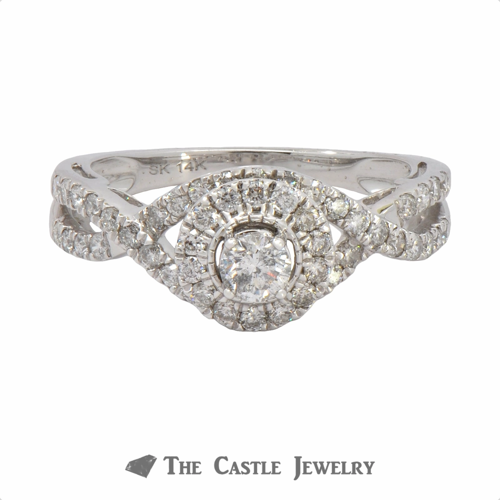 Value Product Crown Collection Round Diamond Engagement Ring with Halo Design