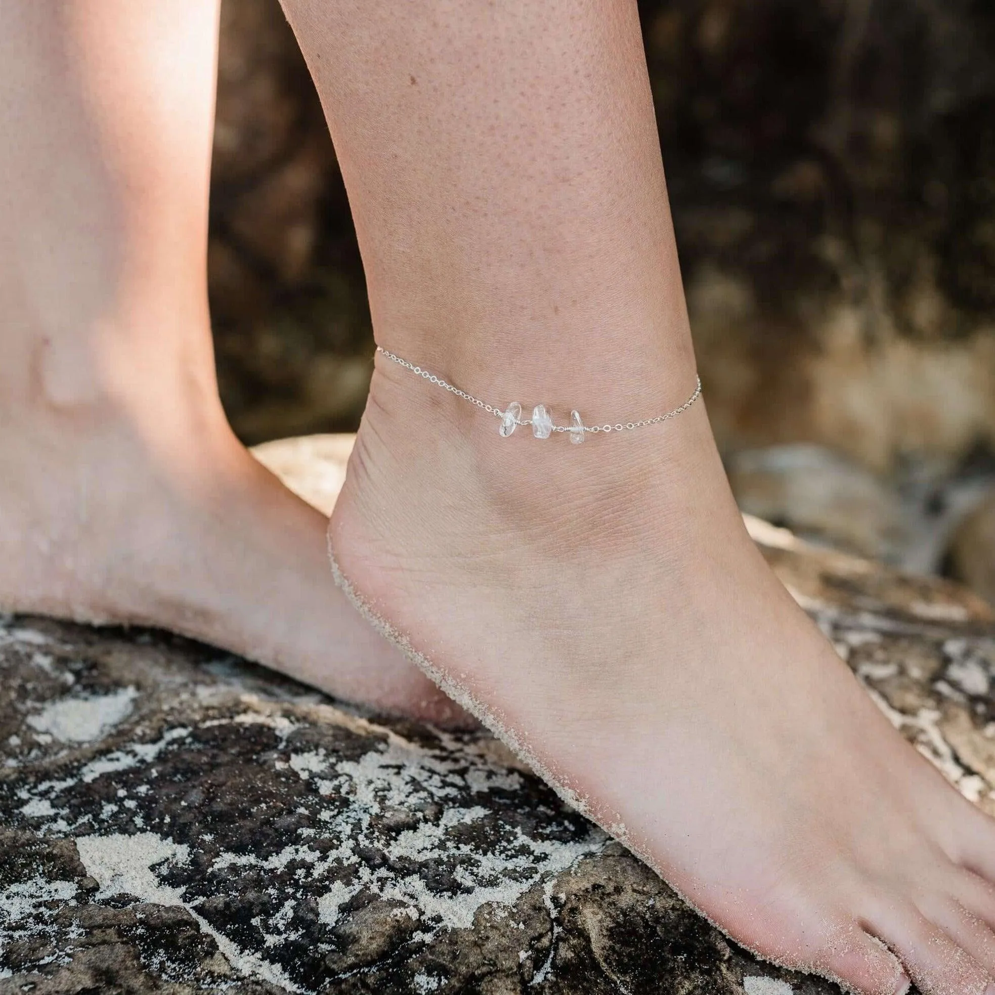 Crystal Quartz Beaded Chain Anklet