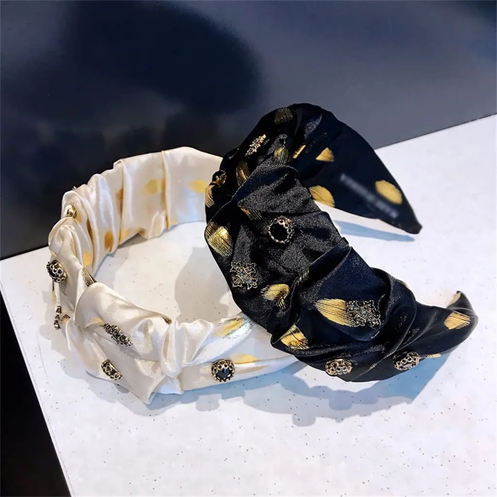 Crystal Rhinestone Handmade Headband Female Headband Hair Card Wide-Brim Versatile Fold Hair Jewelry(Black)