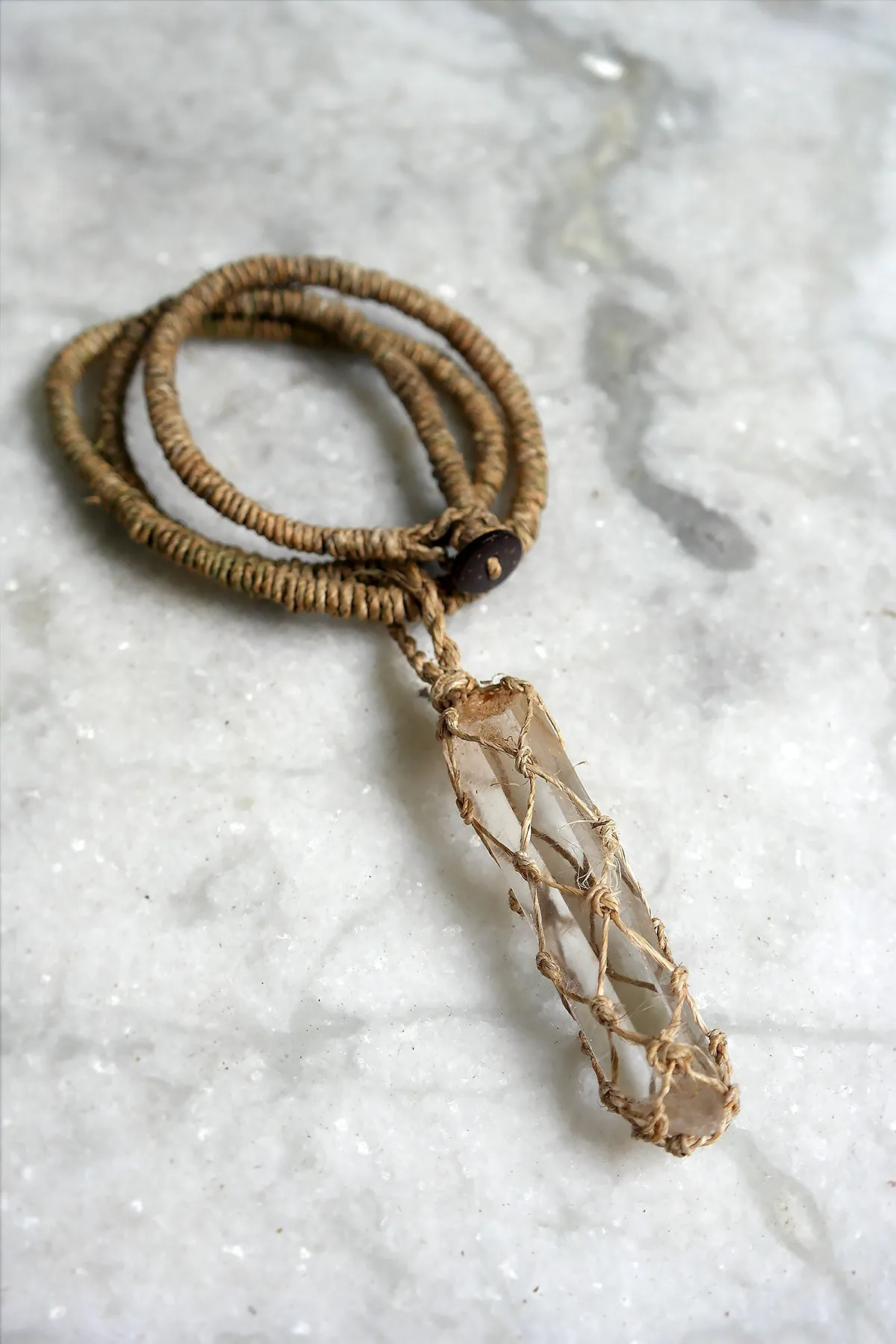 Crystal Stone Pendant Necklace with Hemp Cord