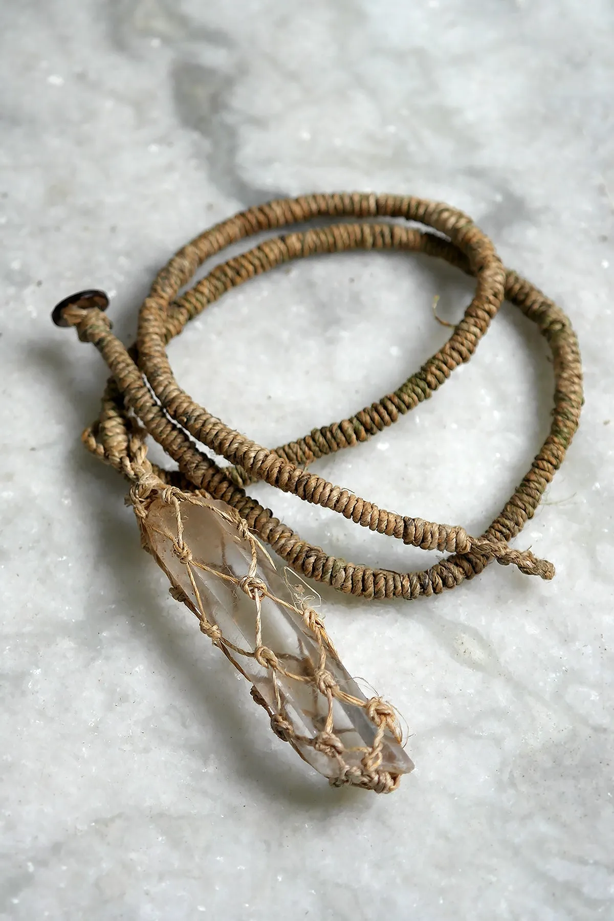 Crystal Stone Pendant Necklace with Hemp Cord