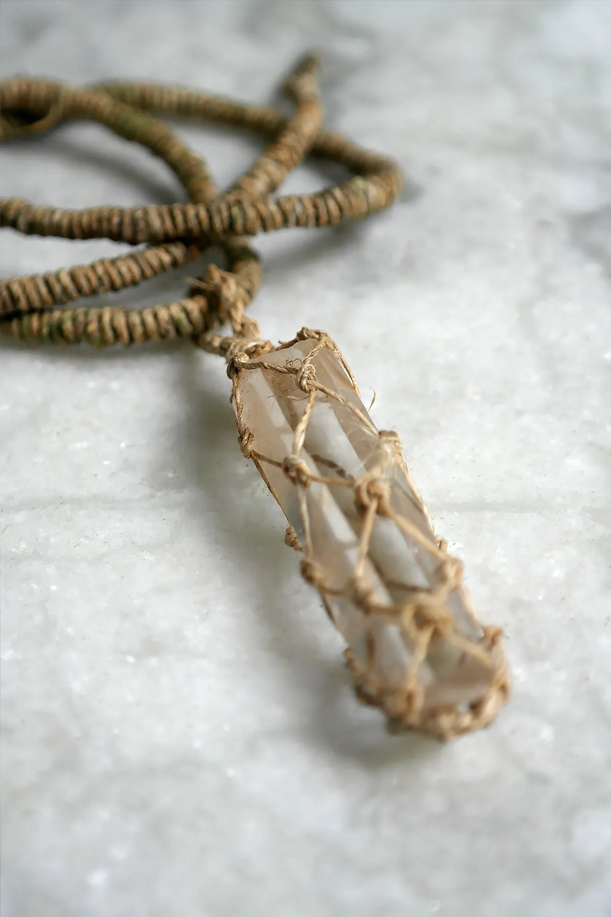 Crystal Stone Pendant Necklace with Hemp Cord