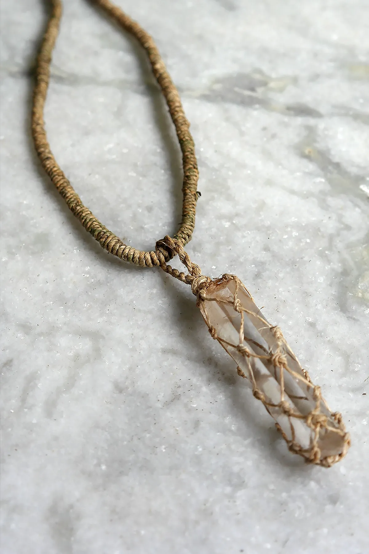 Crystal Stone Pendant Necklace with Hemp Cord