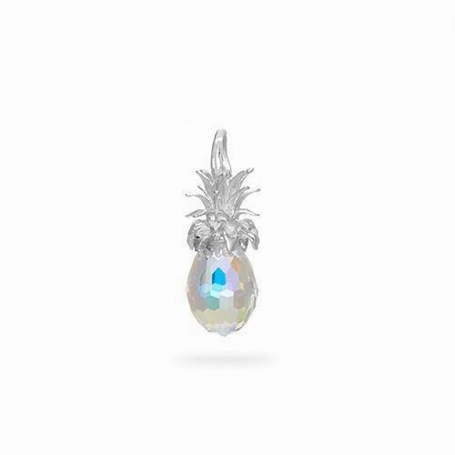 Textured Finish Glistening Glow Crystal Pineapple Charm / Pendant in Sterling Silver