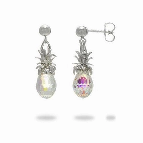 Flawless Look Crystal Pineapple Dangle Earrings in Sterling Silver