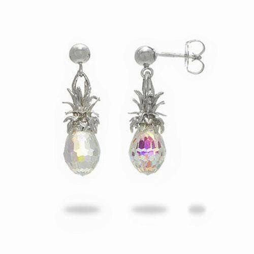 Flawless Look Crystal Pineapple Dangle Earrings in Sterling Silver