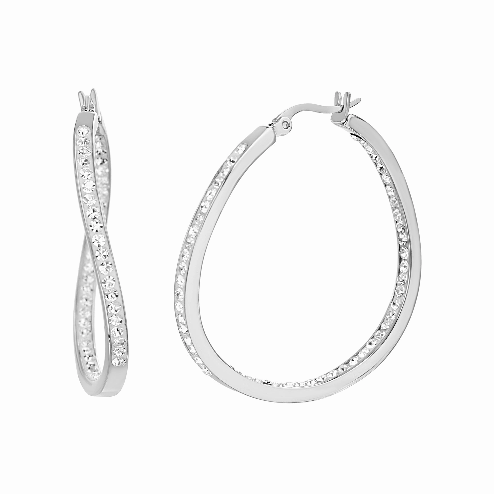 Crystal Wavy In and Out Hoop Earrings in Stainless Steel for Women Glittering Style