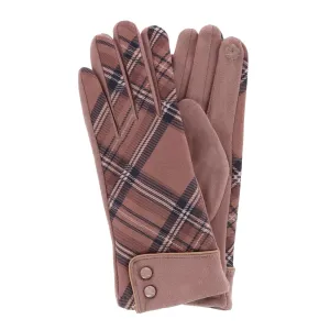 CTM® Women's Plaid Touchscreen Gloves with Button Detail