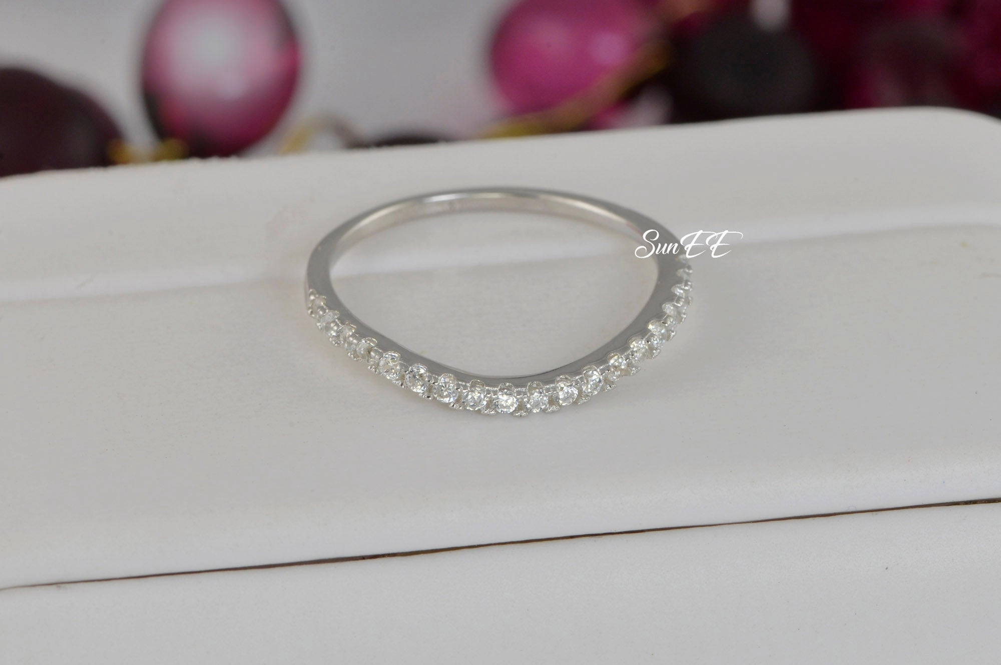 Strong Appearance 0.38ct Curve Bridal Band Wedding Engagement Ring Diamond Simulated 925 Sterling Silver Anniversary Rings SKU:00188