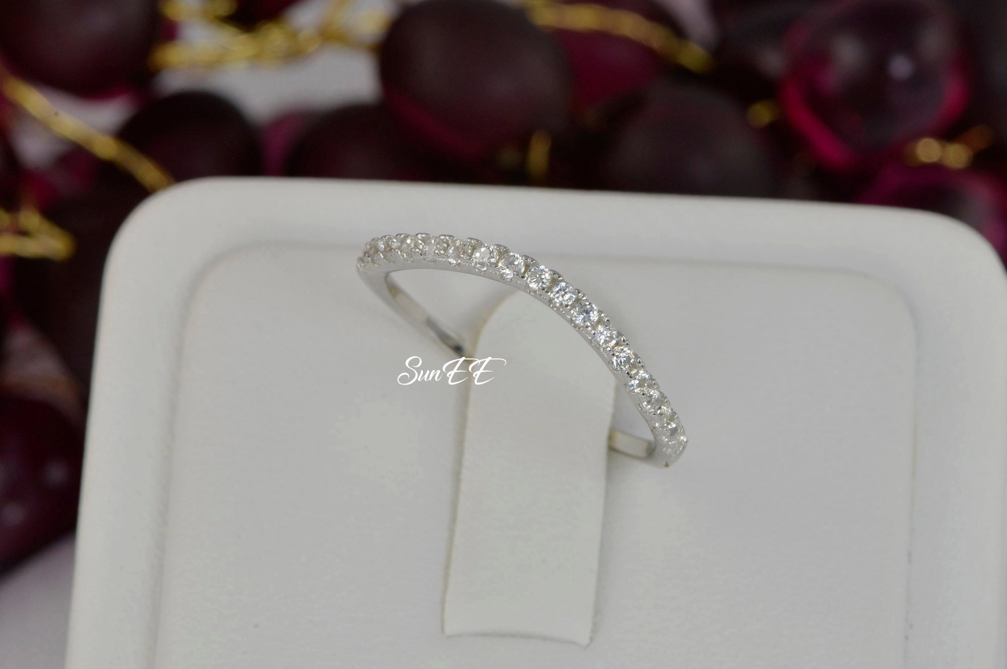 Personal Ornament 0.38ct Curve Bridal Band Wedding Engagement Ring Diamond Simulated 925 Sterling Silver Anniversary Rings SKU:00188