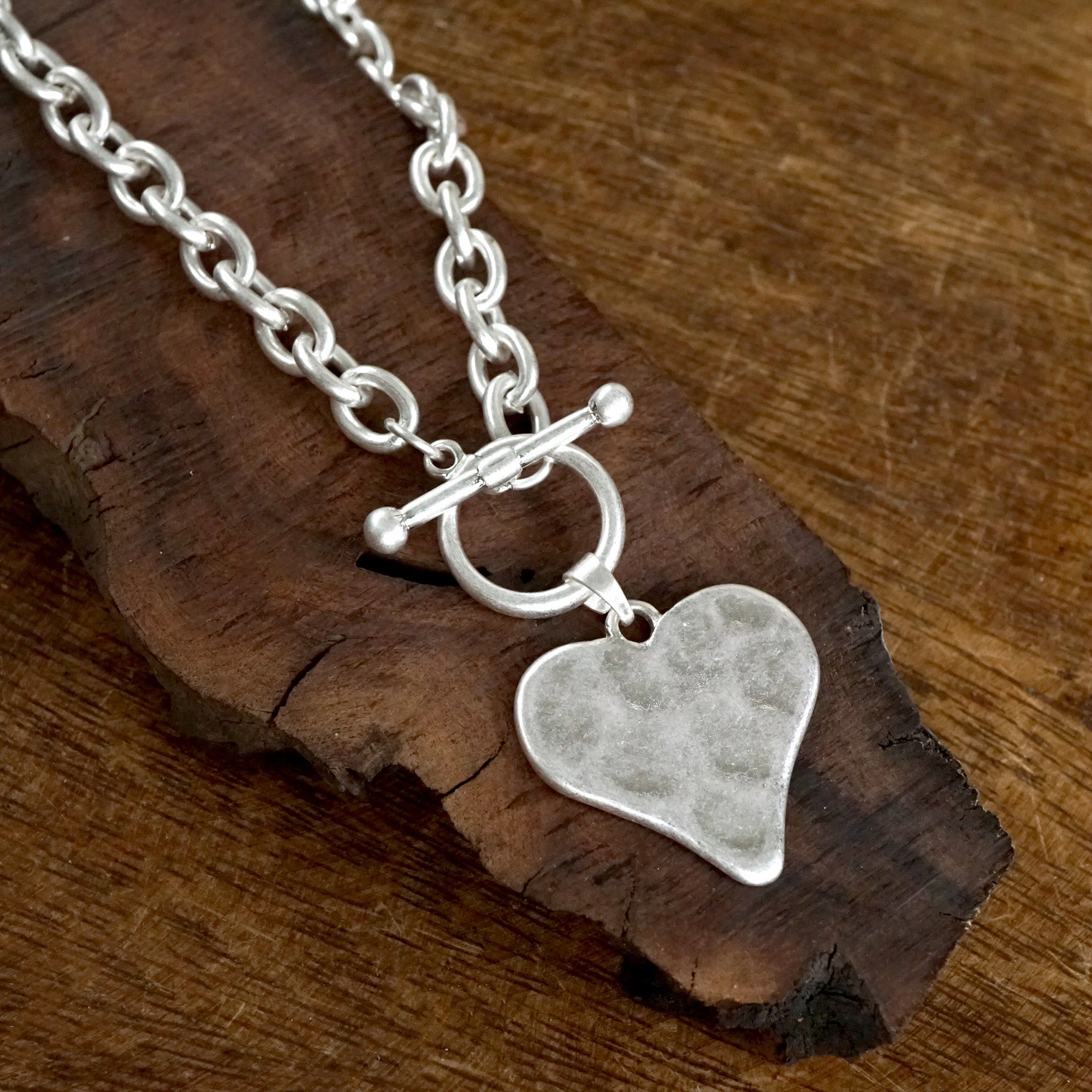 Fantastic Adornment Boho Hammered Heart Front Toggle Necklace ?C Rustic Gold or Silver