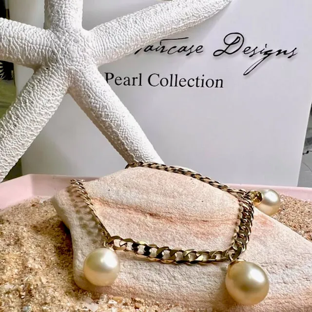 Cultured South Sea Golden Pearl 9ct Chain Bracelet