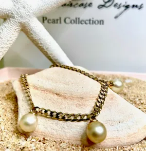 Cultured South Sea Golden Pearl 9ct Chain Bracelet