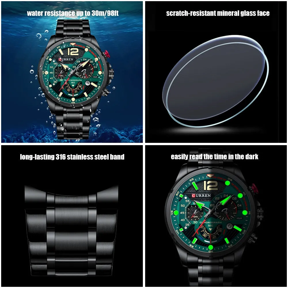 CURREN Watches Men&#39;s Sport Quartz Chronograph Wristwatches Luxury Stainless Steel Clock with Luminous Watch Relogio Masculino