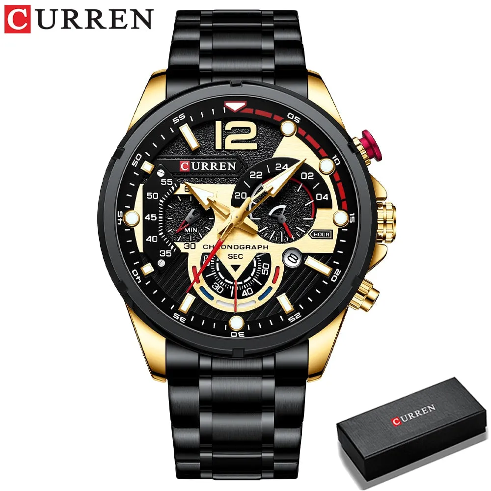 CURREN Watches Men&#39;s Sport Quartz Chronograph Wristwatches Luxury Stainless Steel Clock with Luminous Watch Relogio Masculino