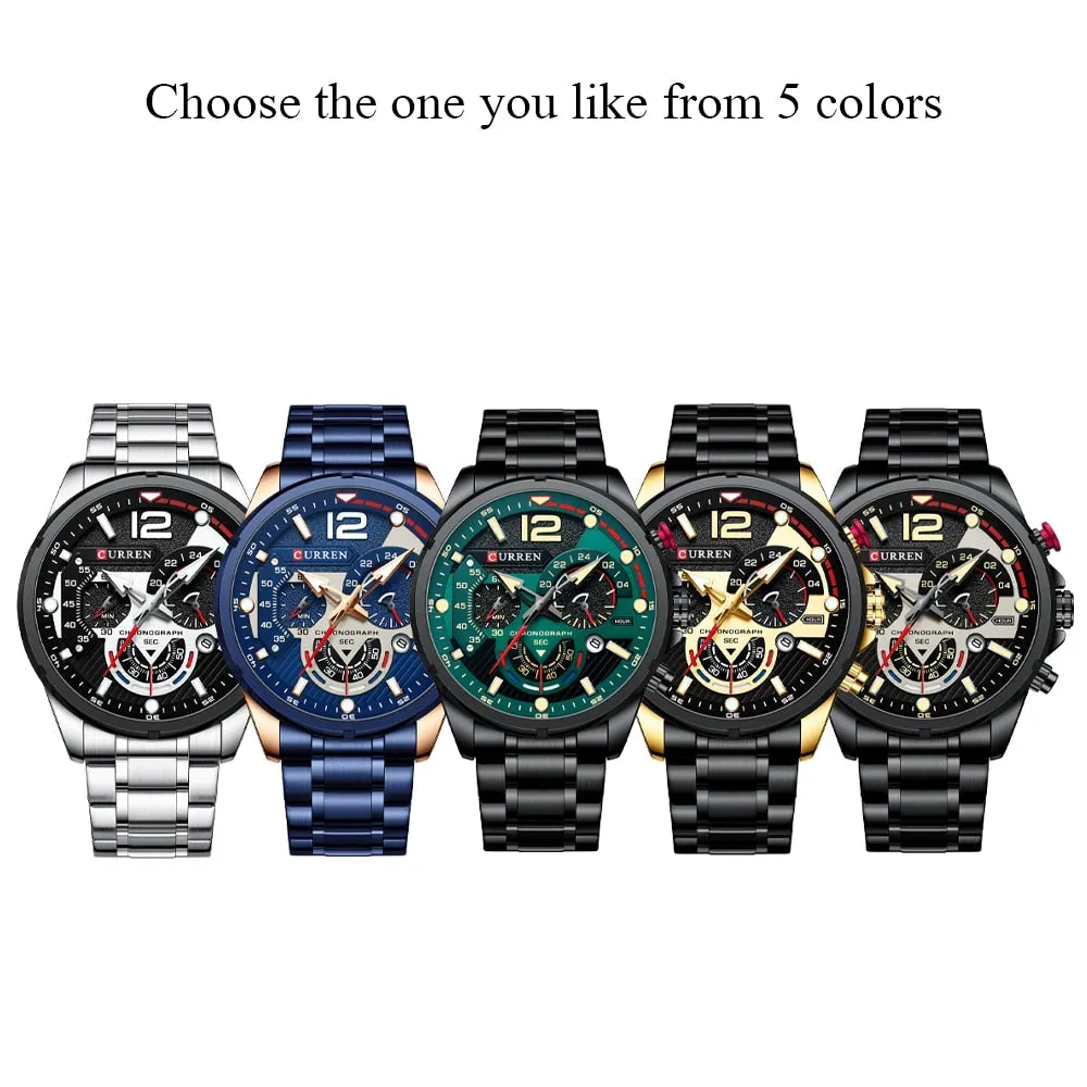 CURREN Watches Men&#39;s Sport Quartz Chronograph Wristwatches Luxury Stainless Steel Clock with Luminous Watch Relogio Masculino