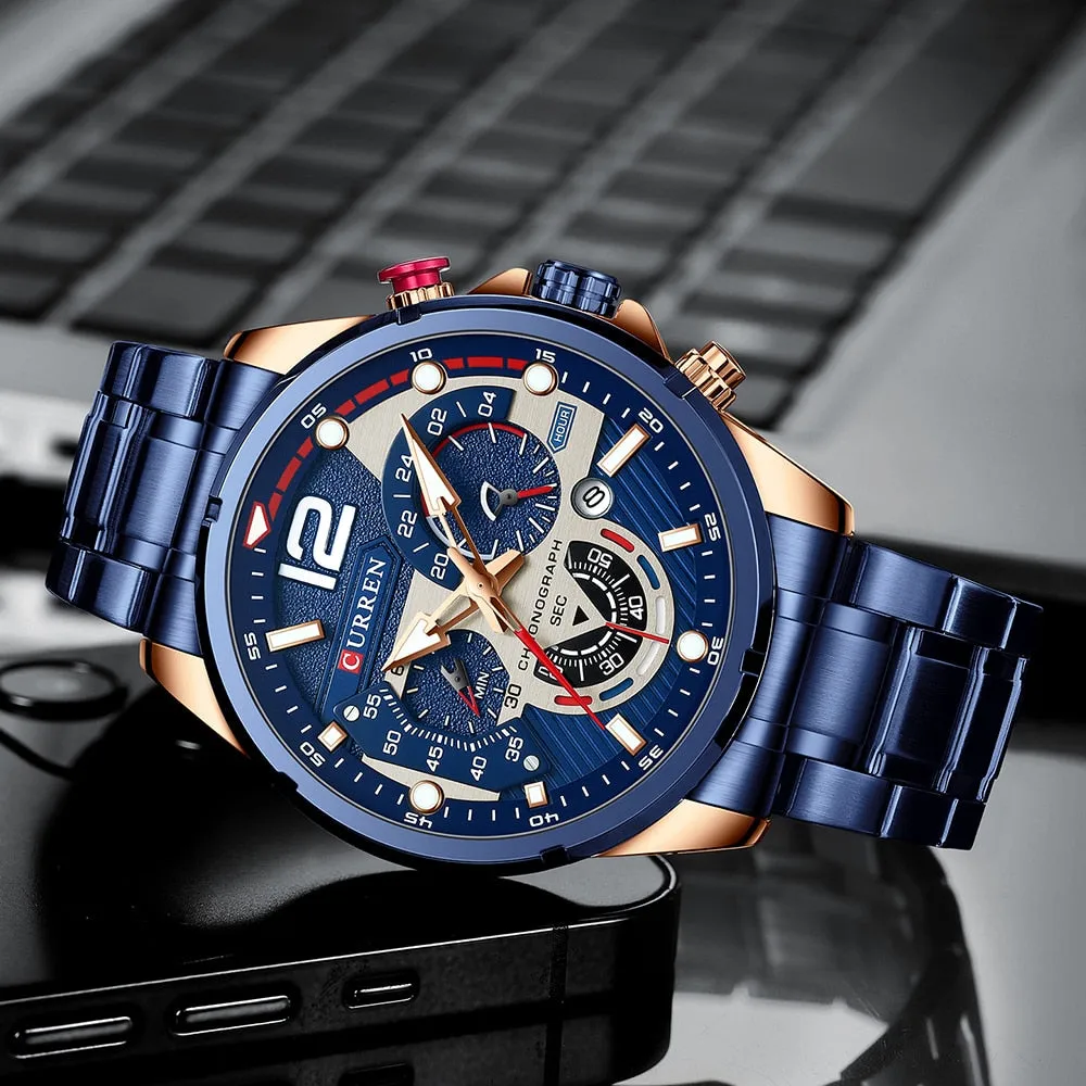 CURREN Watches Men&#39;s Sport Quartz Chronograph Wristwatches Luxury Stainless Steel Clock with Luminous Watch Relogio Masculino