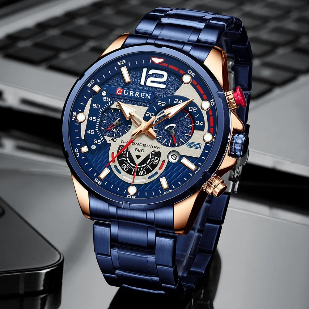 CURREN Watches Men&#39;s Sport Quartz Chronograph Wristwatches Luxury Stainless Steel Clock with Luminous Watch Relogio Masculino