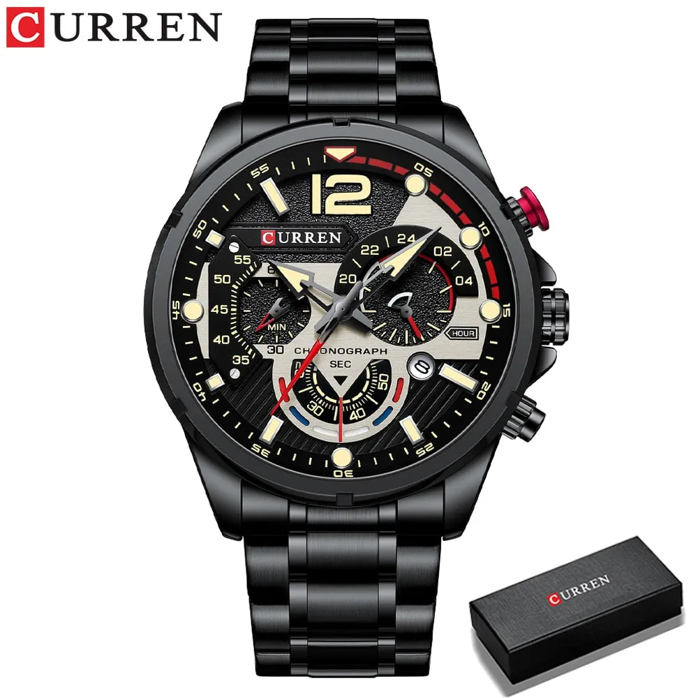 CURREN Watches Men&#39;s Sport Quartz Chronograph Wristwatches Luxury Stainless Steel Clock with Luminous Watch Relogio Masculino