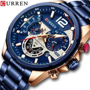 CURREN Watches Men&#39;s Sport Quartz Chronograph Wristwatches Luxury Stainless Steel Clock with Luminous Watch Relogio Masculino
