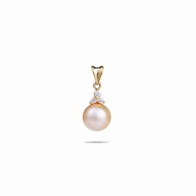 South Sea Gold Pearl Pendant in Gold with Diamonds - 9-10mm summer look