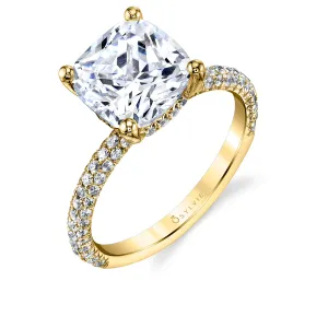 Cushion Cut Classic Pave Engagement Ring - Jayla 18k Gold Yellow