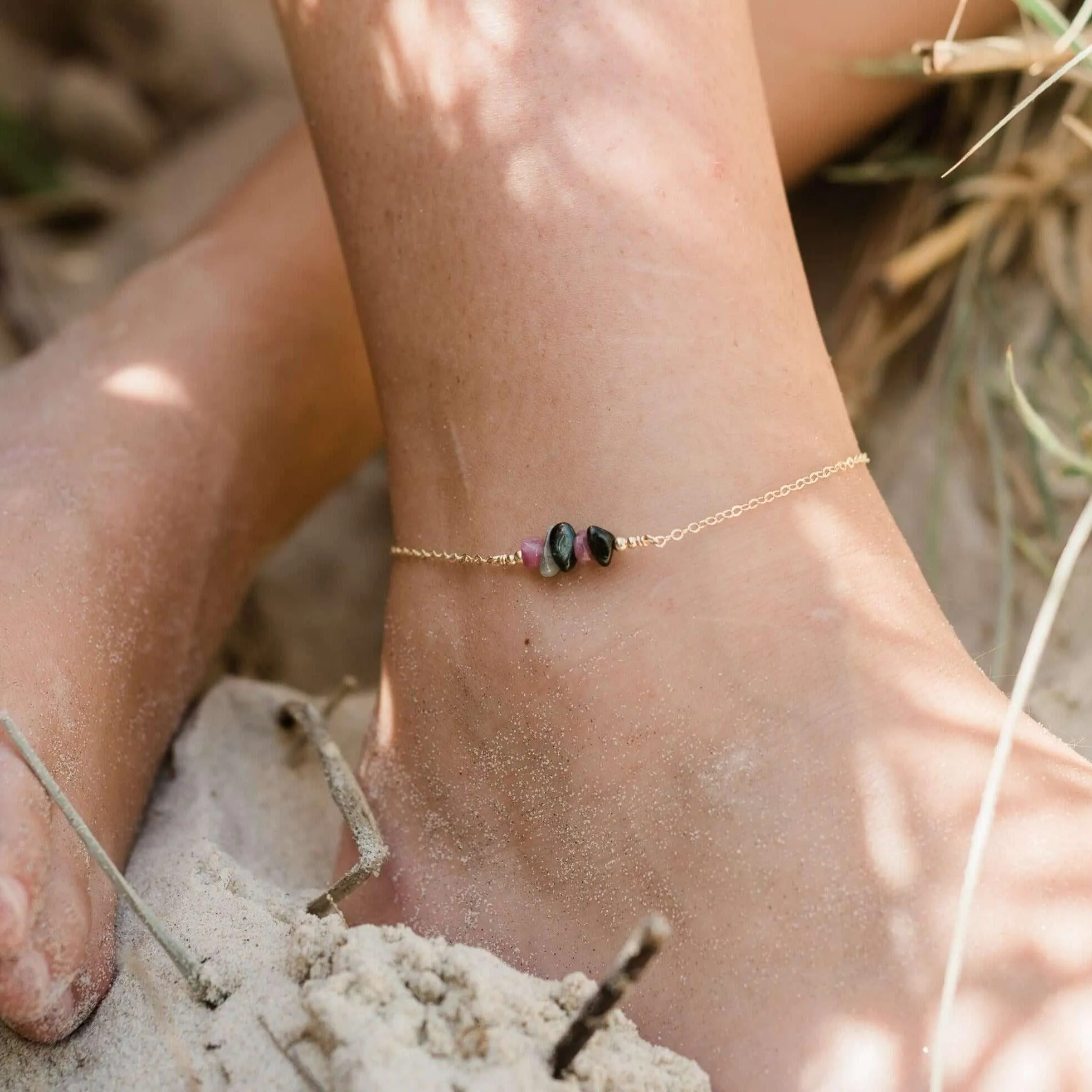 Custom Crystal Chip Bead Bar Anklet