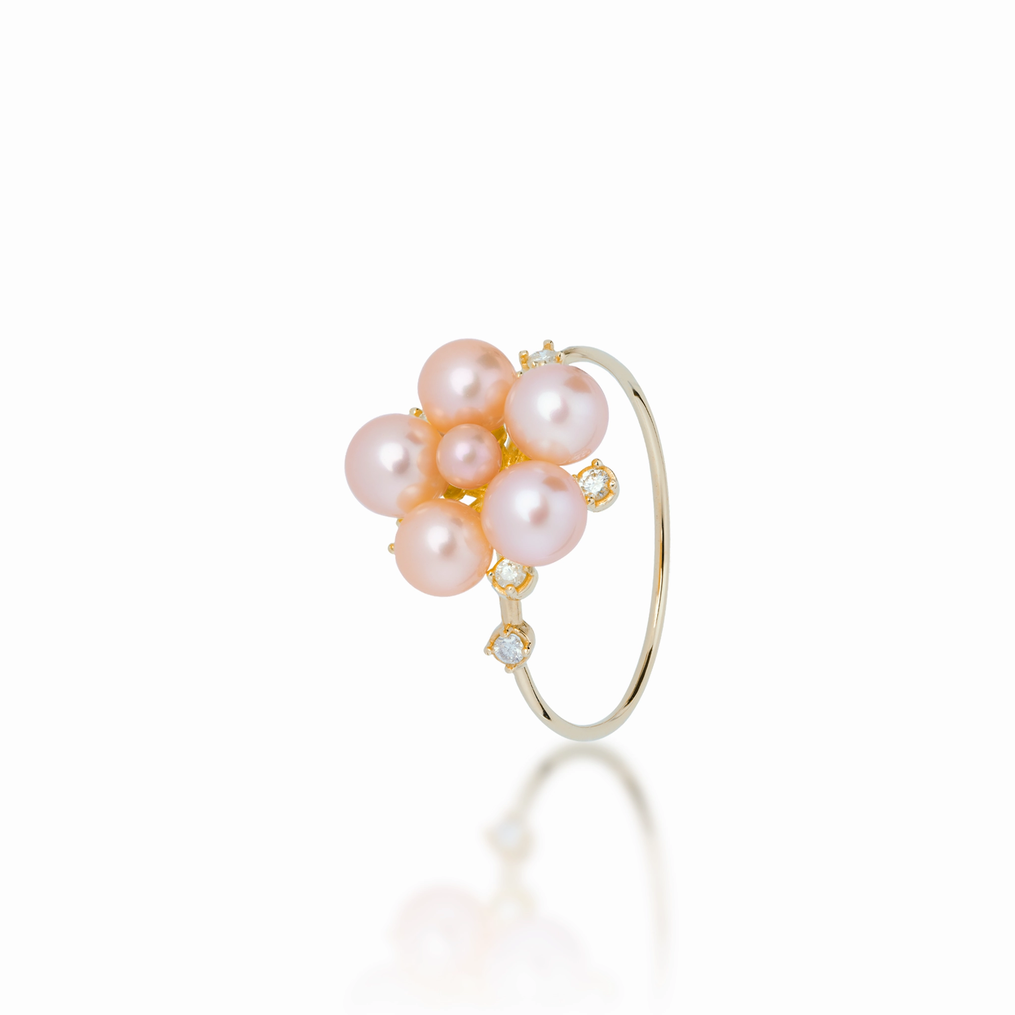 Tiny Bubbles Peach Freshwater Pearl Ring in Gold with Diamonds Subtle Spark