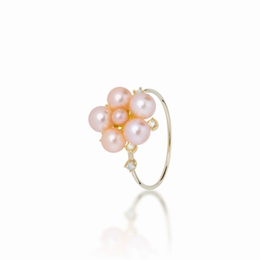 Tiny Bubbles Peach Freshwater Pearl Ring in Gold with Diamonds Subtle Spark