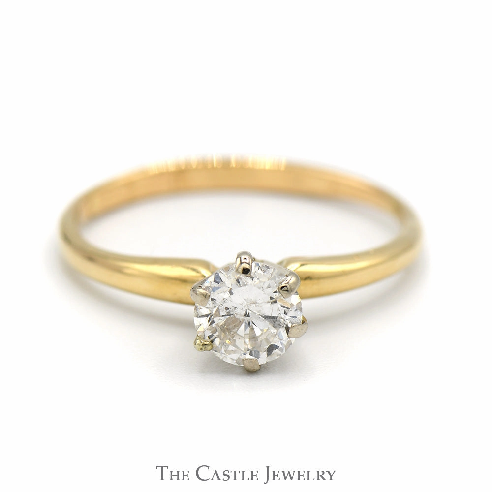Lightweight Gift 1/2ct Round Diamond Solitaire Engagement Ring in 14k Yellow Gold 6 Prong Mounting