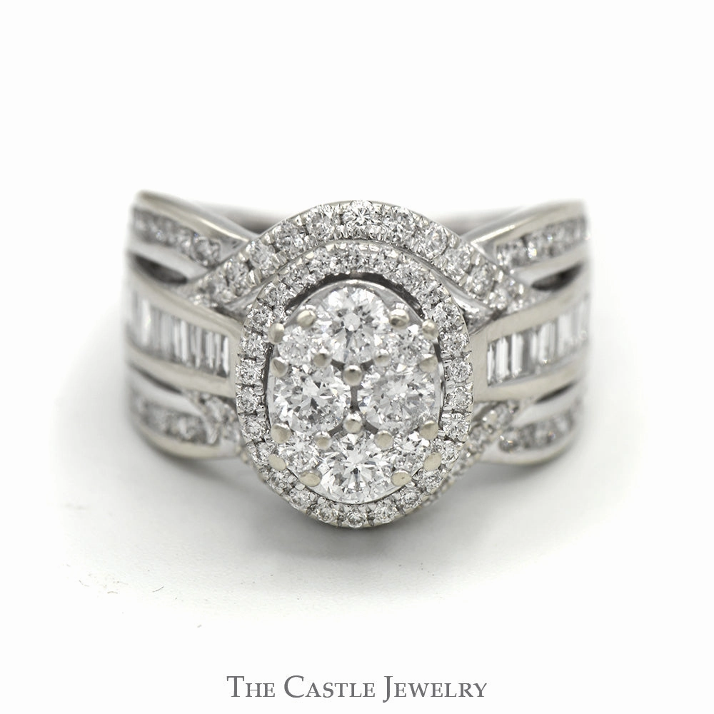 casual outing 2cttw Oval Cluster Ring with Multiple Rows of Baguette & Round Diamond Accents