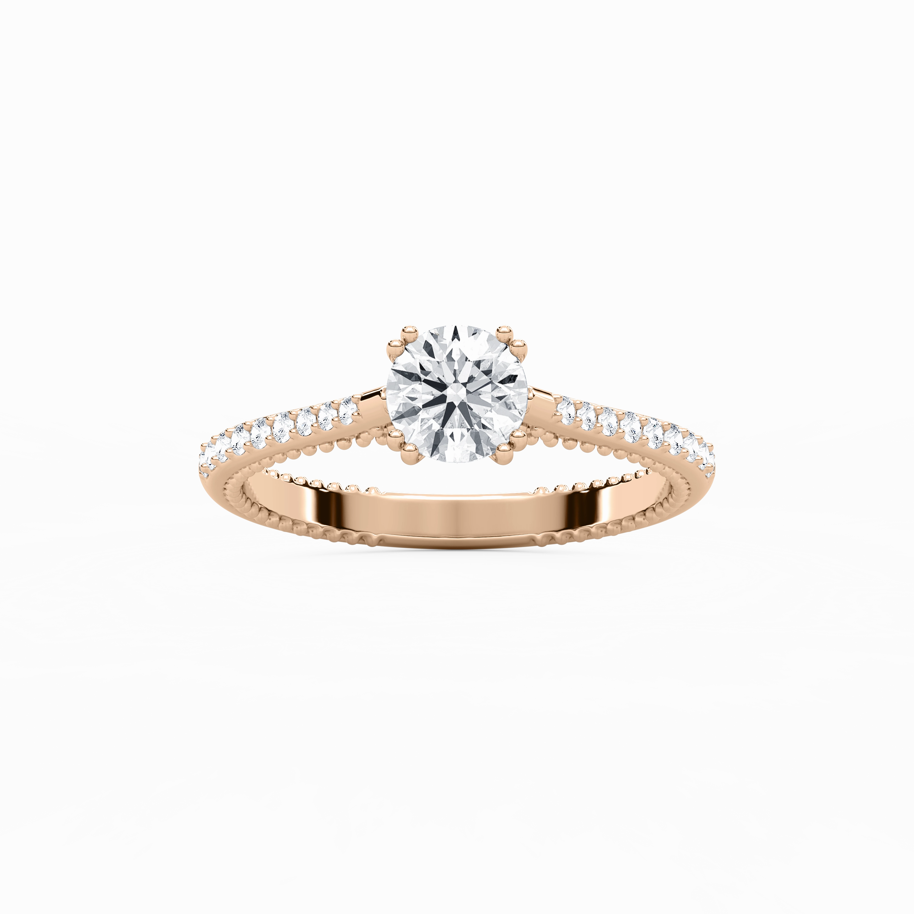 Meaningful Piece Selah 7/8 ctw Round Lab Grown Diamond Petite Textured Side Stone Engagement Ring