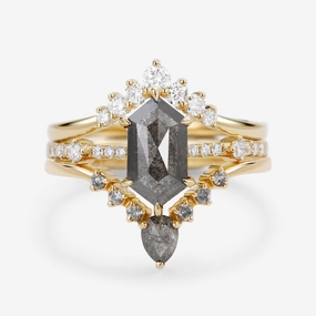 Everyday Design Vintage Hexagon Salt and Pepper Diamonds Ring Set 3pcs