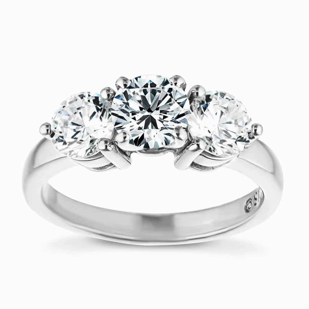 Carmella Lab Grown Diamond Three Stone Engagement Ring Handcrafted Craft Artistic Emblem