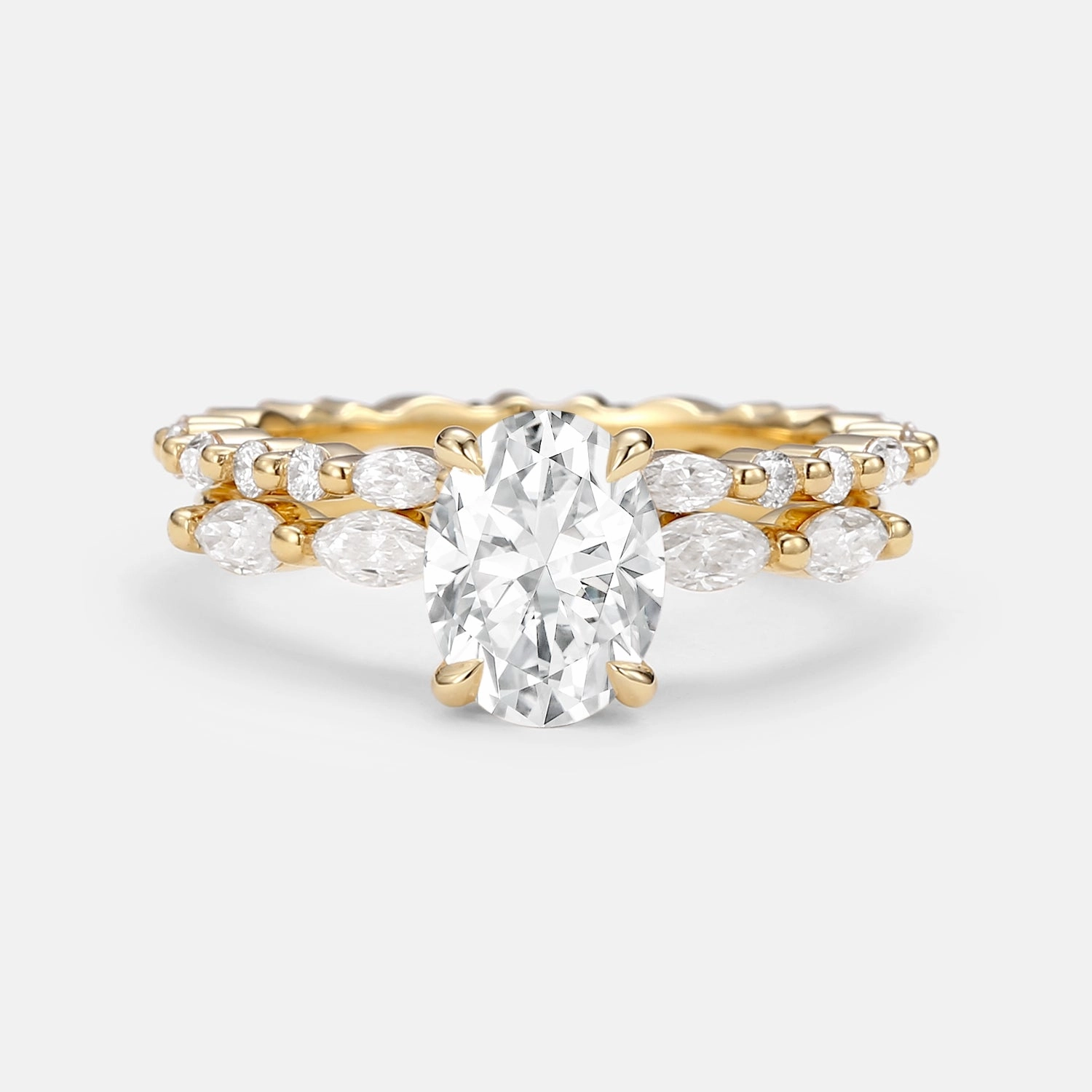 1.5ct Oval Cut Moissanite Pave Vintage Solitaire Ring Set 2pcs Luxe Appeal Shiny Details