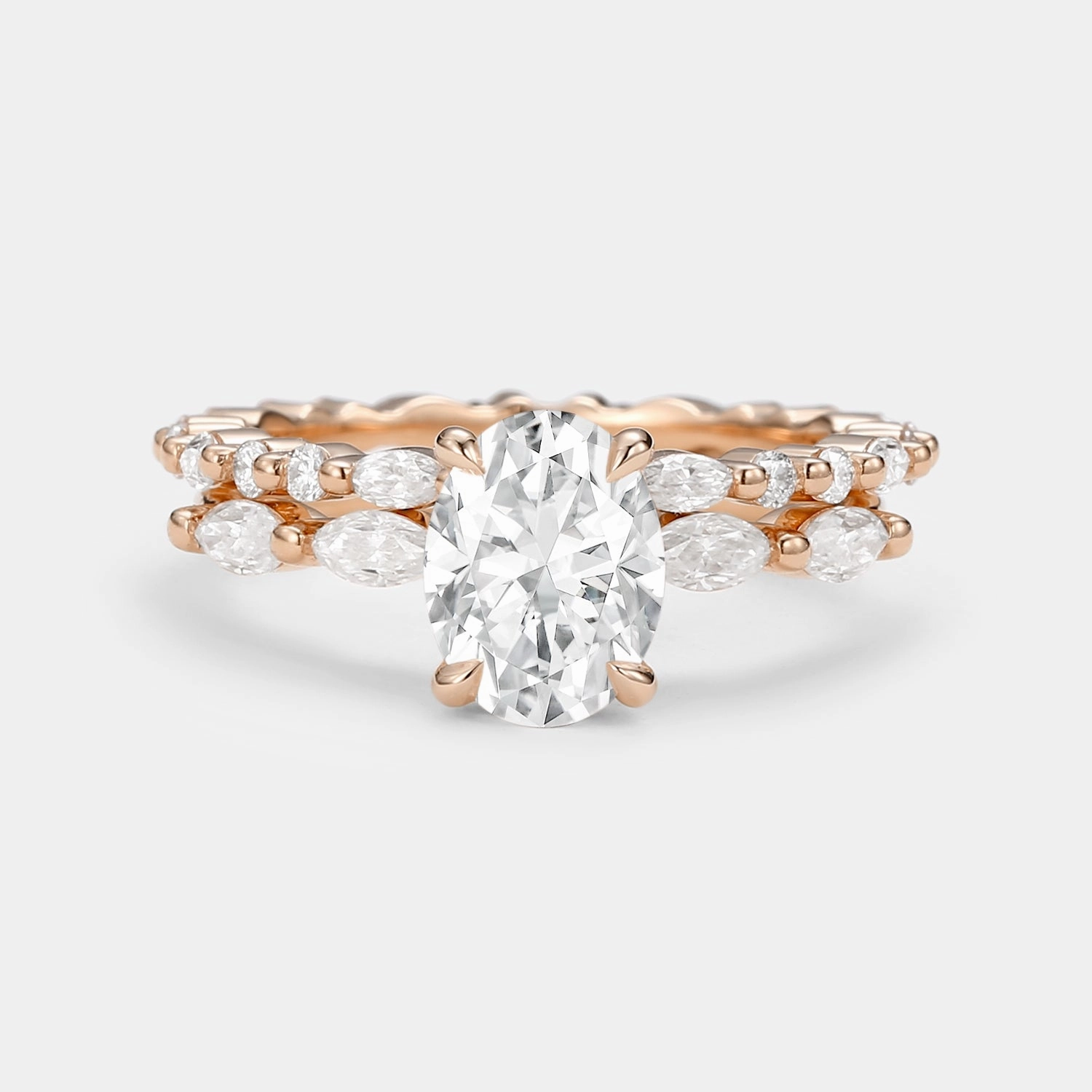 1.5ct Oval Cut Moissanite Pave Vintage Solitaire Ring Set 2pcs Radiant Craft Polished Line