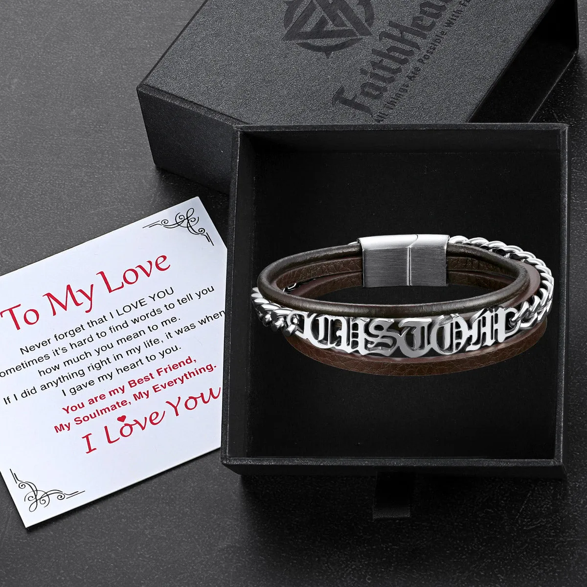 Customized Names Multi Layer Braided Leather Bracelet for Men