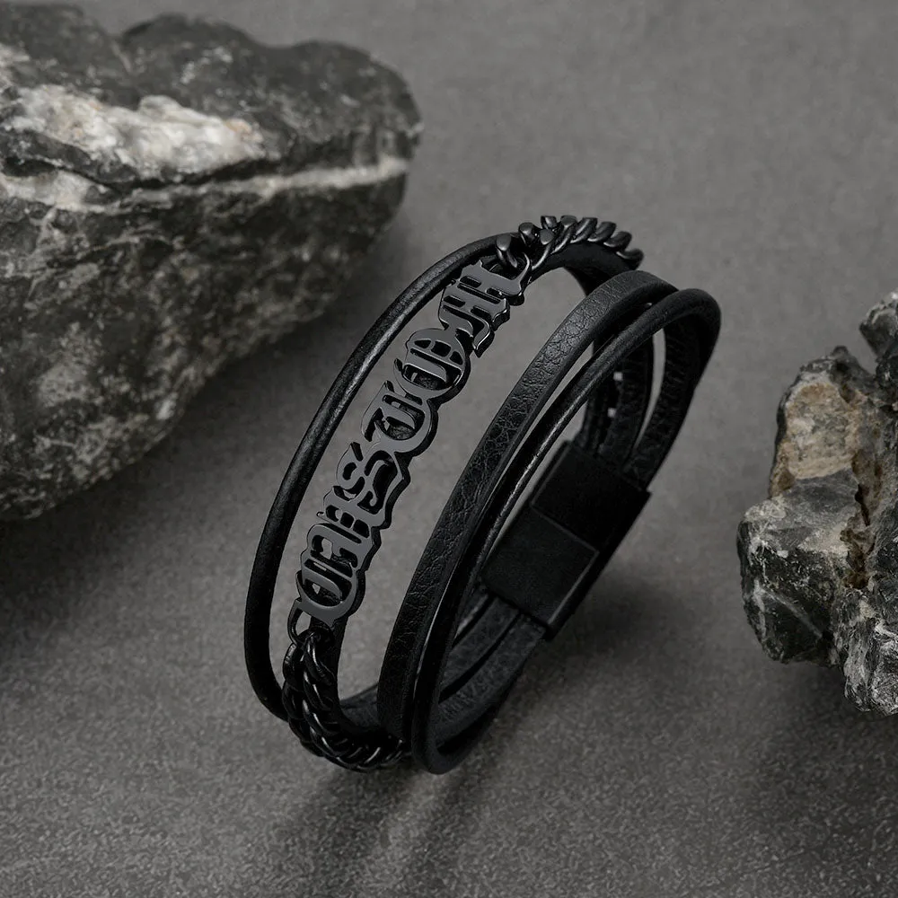 Customized Names Multi Layer Braided Leather Bracelet for Men