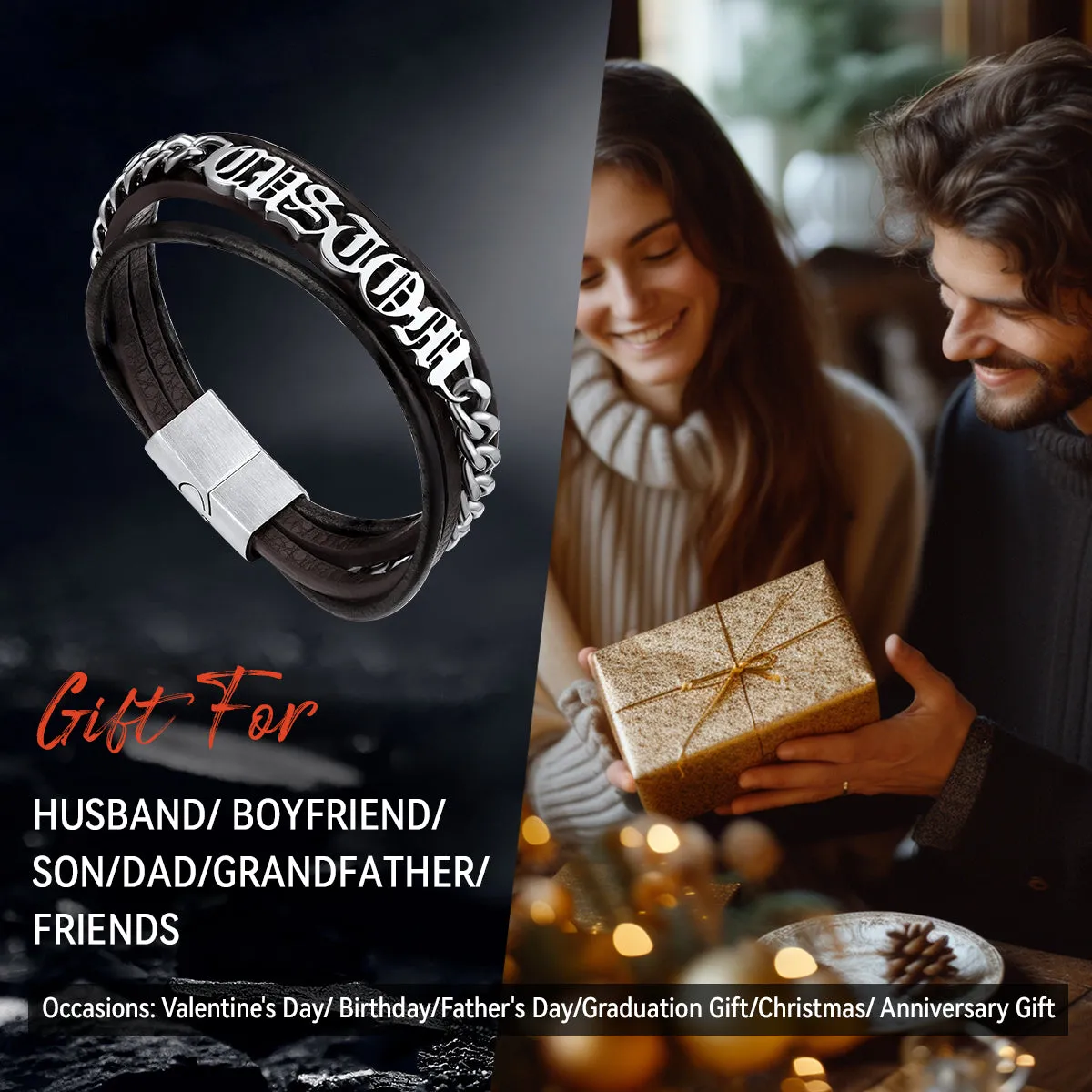 Customized Names Multi Layer Braided Leather Bracelet for Men