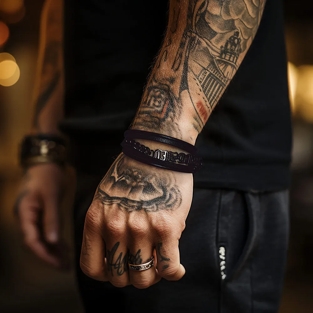 Customized Names Multi Layer Braided Leather Bracelet for Men