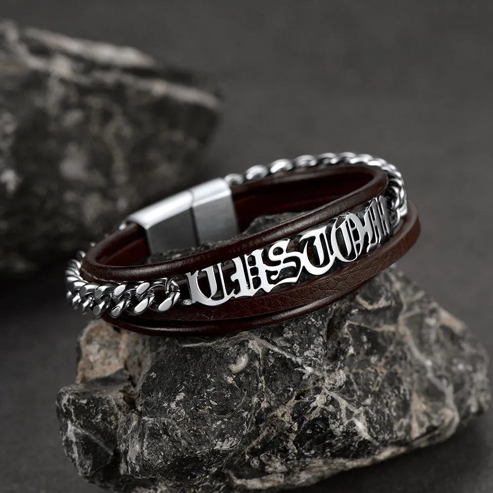 Customized Names Multi Layer Braided Leather Bracelet for Men