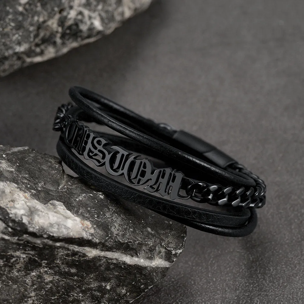 Customized Names Multi Layer Braided Leather Bracelet for Men