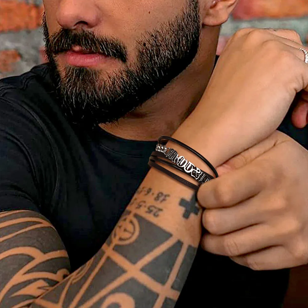 Customized Names Multi Layer Braided Leather Bracelet for Men