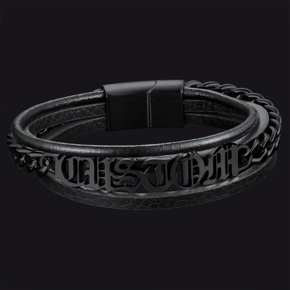 Customized Names Multi Layer Braided Leather Bracelet for Men